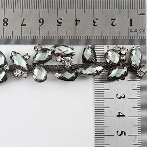 Leaves Rhinestone Chain Trim Ribbon Grey Diamond Crystal Applique Hair Accessory Bridal Sash Sewing on Wedding Dress Decor