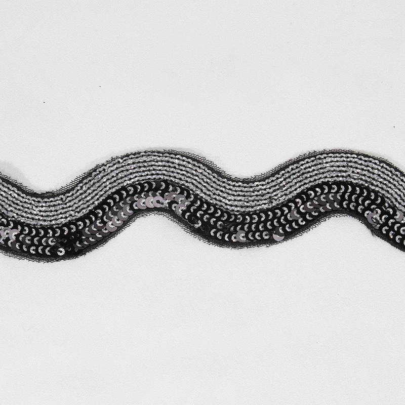 Unique Bullion Embroidery Wavy Sequin Mesh Lace Trim for Clothes Dresses