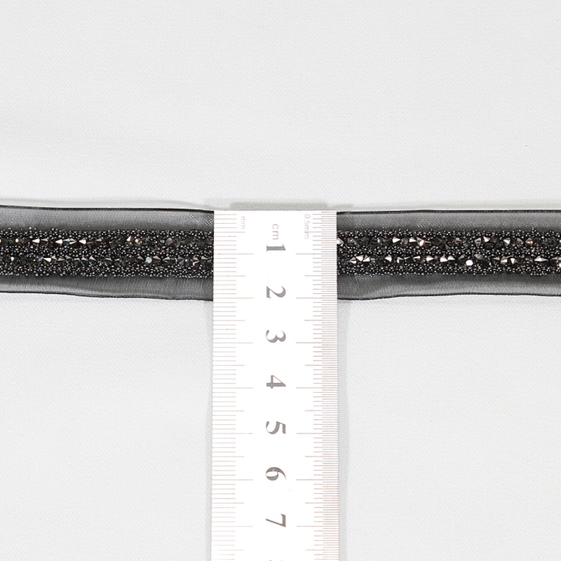 Decorative 2cm Black Copper Coated Rhinestone Beaded Mesh Lace Trim