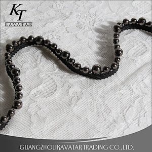 Kavatar Free Sample  Black Beaded Trim Pearl Lace Trim for Clothing Garment