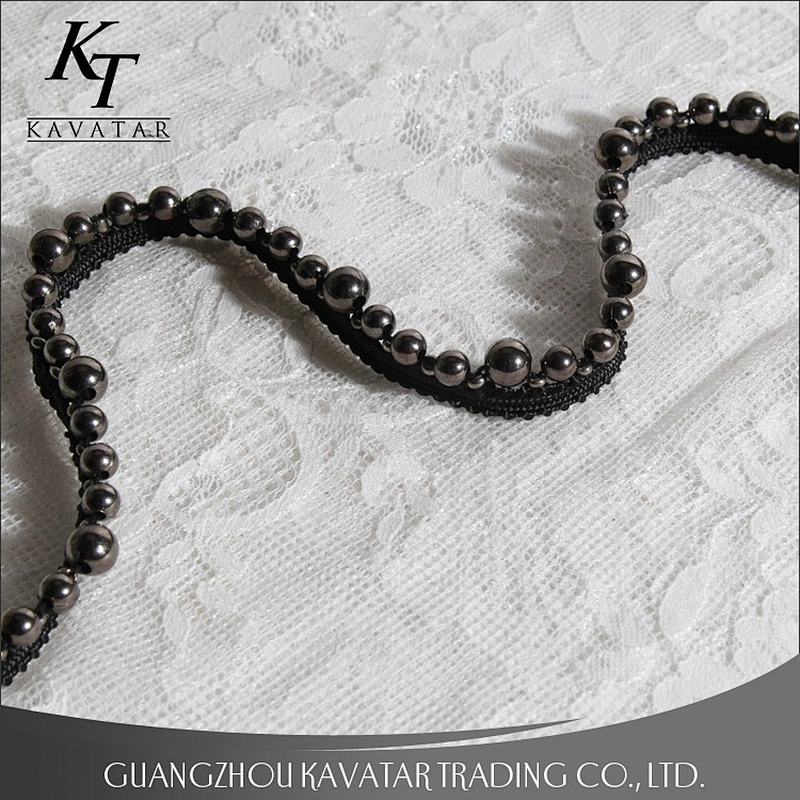 Kavatar Free Sample  Black Beaded Trim Pearl Lace Trim for Clothing Garment