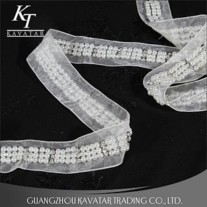 2018 Elegant Rhinestone Beaded Lace Trim Lace Ribbon,Pearl lace decorate tape