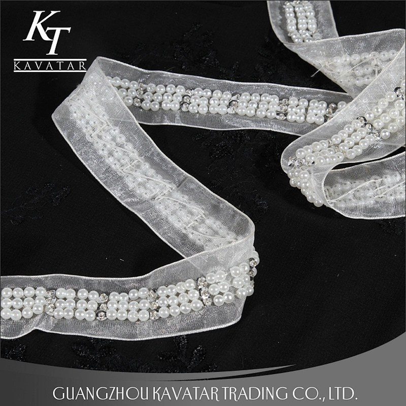 2018 Elegant Rhinestone Beaded Lace Trim Lace Ribbon,Pearl lace decorate tape