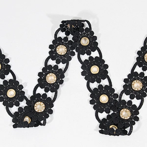 High Quality Fashion Design Black Gold Color Accessories Eyelet Flower lace trim For Clothes