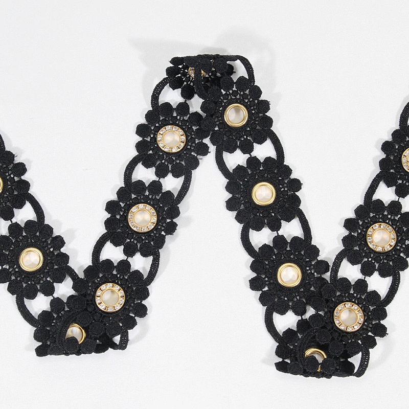 High Quality Fashion Design Black Gold Color Accessories Eyelet Flower lace trim For Clothes
