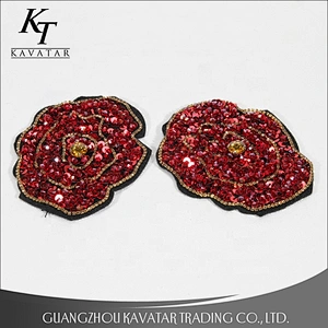 Kavatar Factory Excellent Sequin Applique Patch Embroidery With Rhinestones