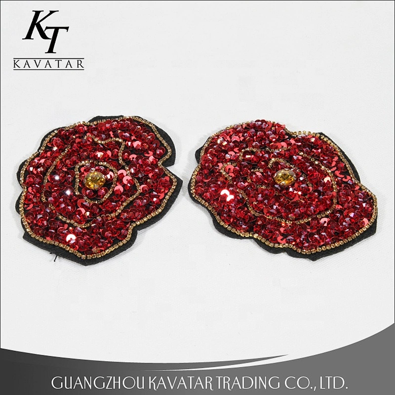 Kavatar Factory Excellent Sequin Applique Patch Embroidery With Rhinestones