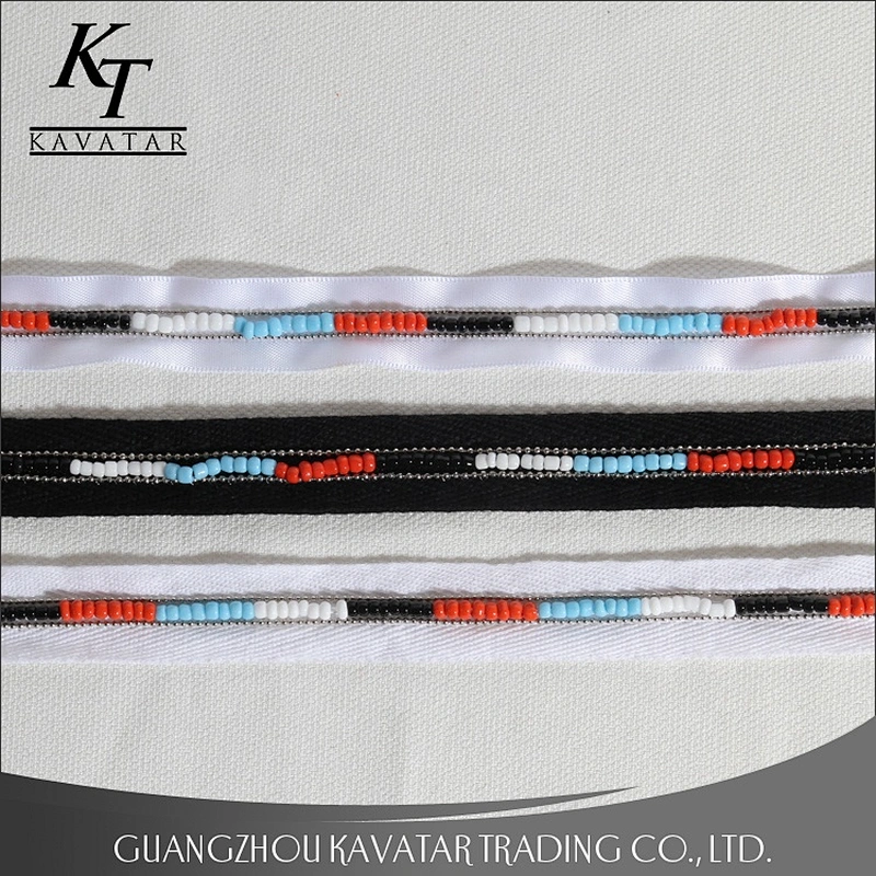 High Quality Multi Color Beads Trim Sew On Polyester Ribbon For Garment