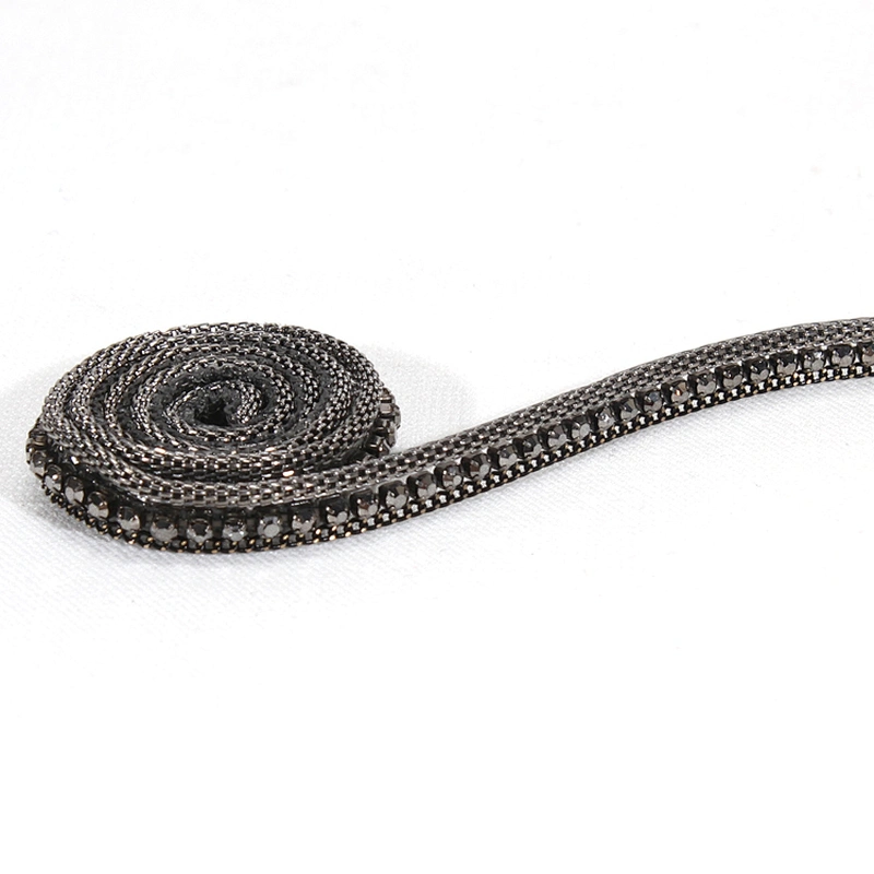 Copper Chain Bordered Hotfix Transfer Rhinestone Ribbon Trim