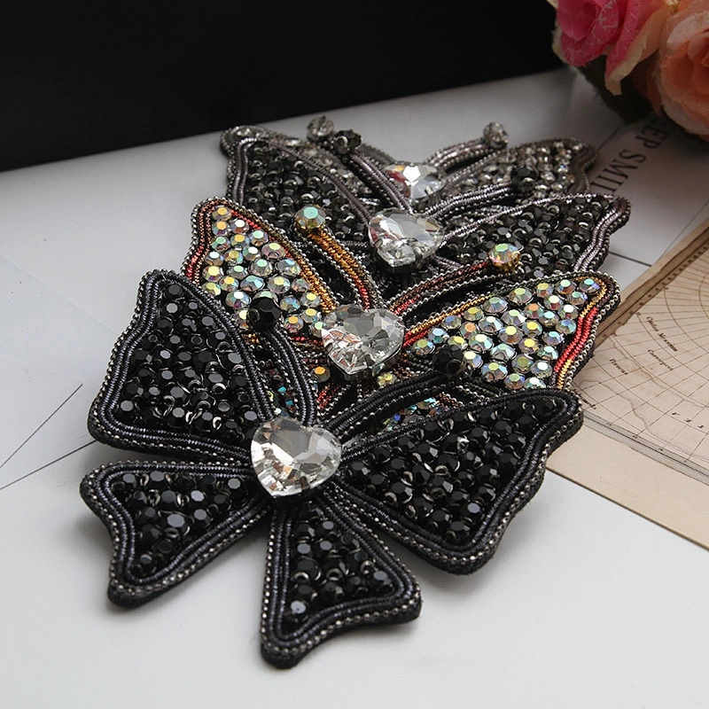 New arrival butterfly handmade Beaded Patches for women clothing 3d rhinestones patches iron on patches custom
