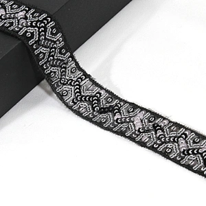 Wholesale Craft Stylish Sequin Beaded Embroidered Mesh Lace Trim