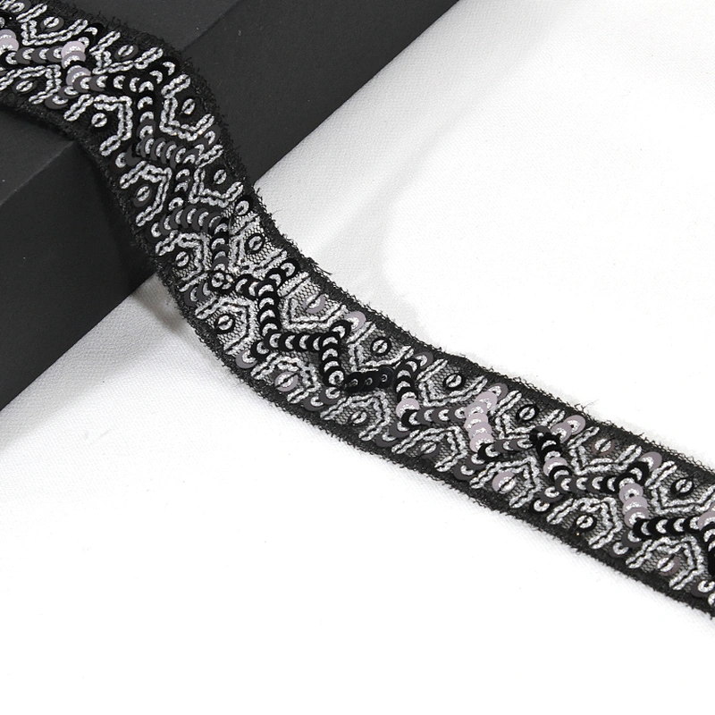 Wholesale Craft Stylish Sequin Beaded Embroidered Mesh Lace Trim