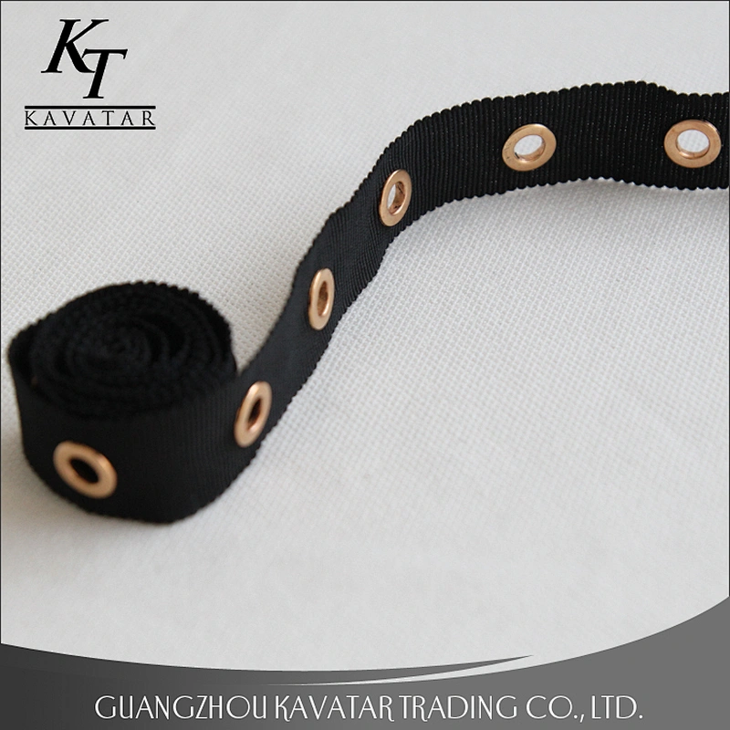 Wholesale gold eyelet stud grosgrain ribbon trim for garment and bags use