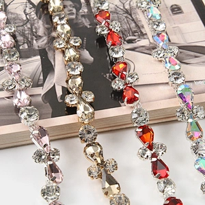 rhinestone beaded glass trim hotfix banding fashion embroidered gold bead lace trim