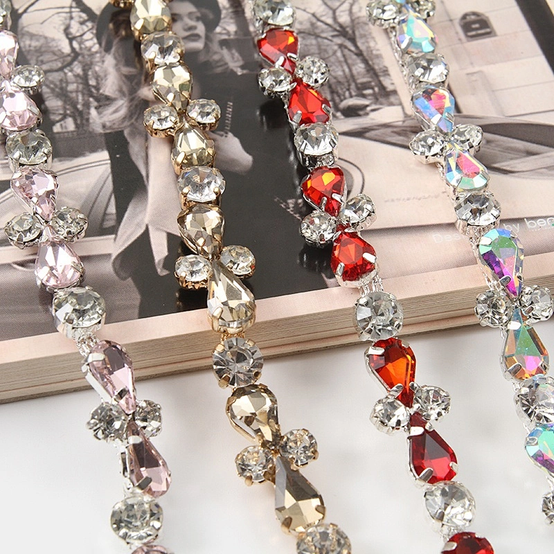 rhinestone beaded glass trim hotfix banding fashion embroidered gold bead lace trim