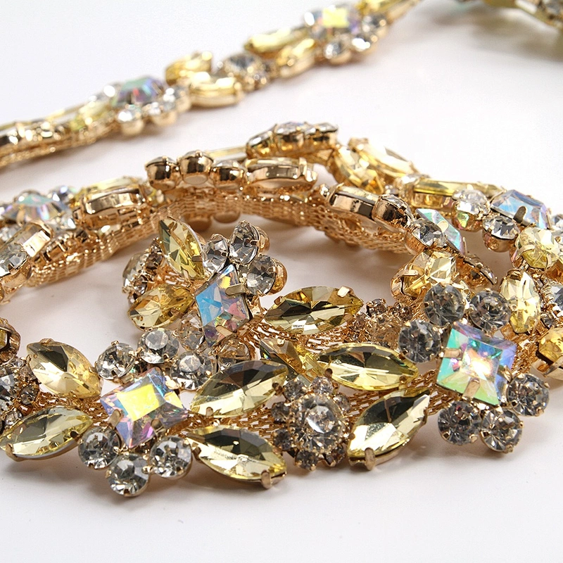 Kavatar Wholesale Gold Rhinestone Chain Trim Necklace