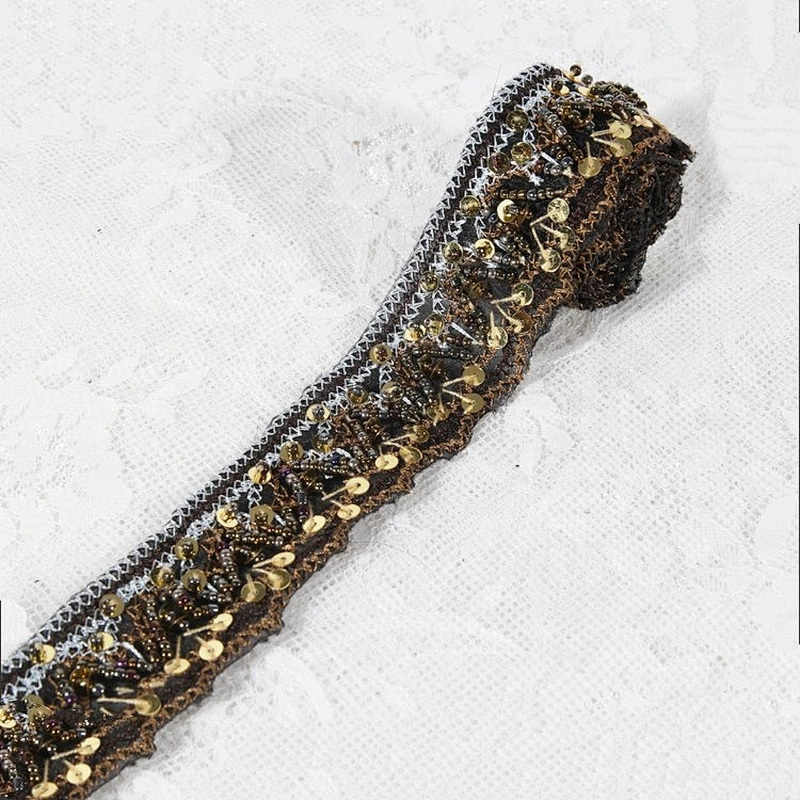 Beautiful Sequin Indian Lace Gold Beaded Trim For Garment