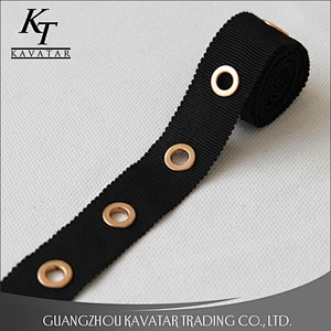 Wholesale gold eyelet stud grosgrain ribbon trim for garment and bags use
