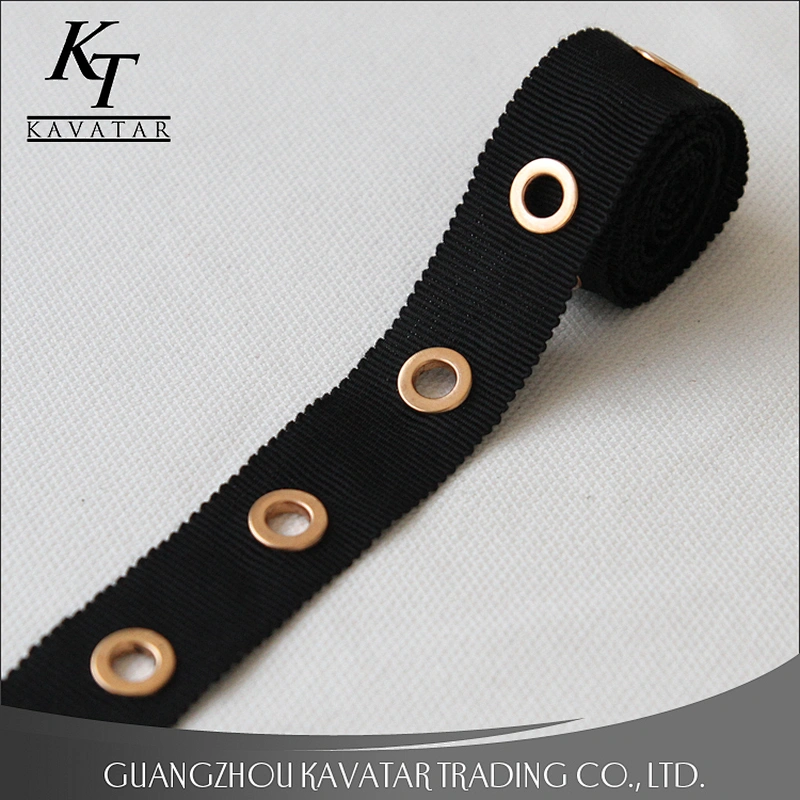 Wholesale gold eyelet stud grosgrain ribbon trim for garment and bags use