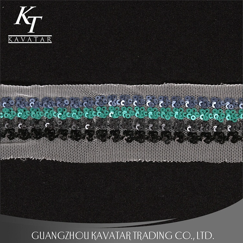 Wholesale Four Rows Sequins Trim Sew On Black Mesh For Decorative Dress