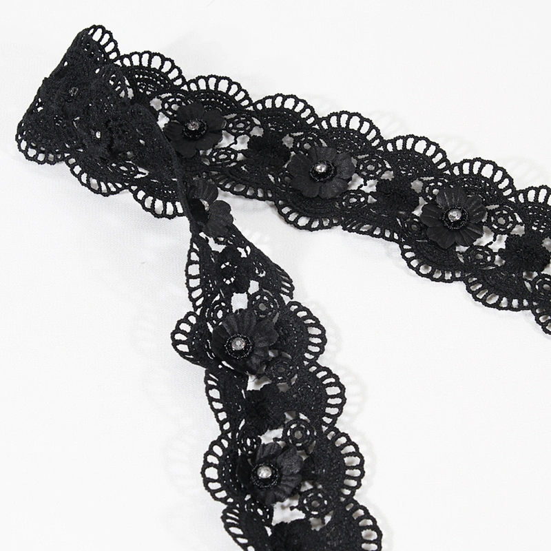 Designs Flower Lace Fashion Black African Styles Embroidery Lace Trim For Garment