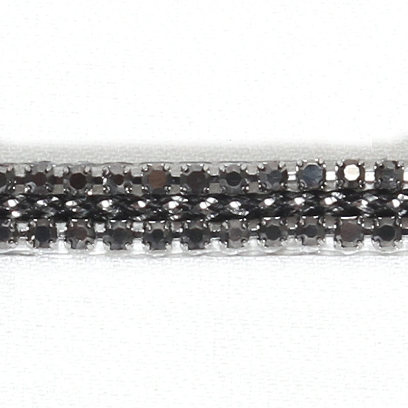 China Supplier Black Coated Rhinestone Beaded Heat Transfer Ribbon with Accessories Chain
