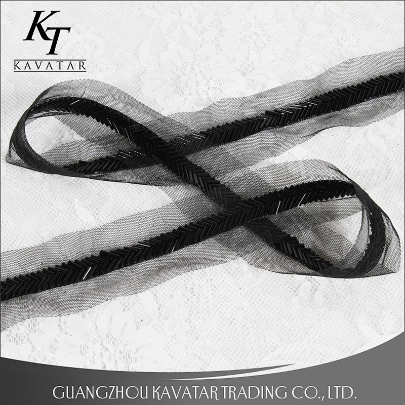 Classics Strip Shape Black Beaded Lace Ribbon To Decorative Clothing