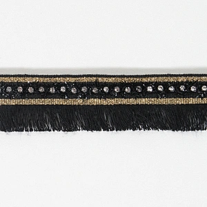 3cm black polyester fringe lace trim ribbon with beads