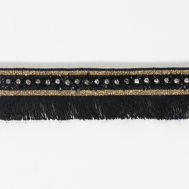 3cm black polyester fringe lace trim ribbon with beads