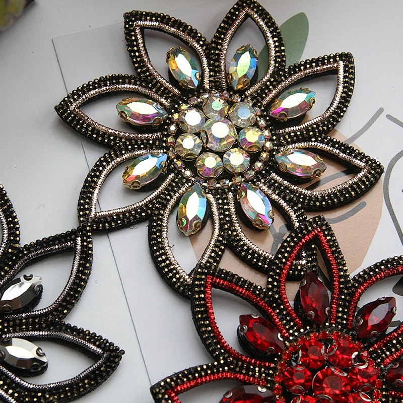 Wholesale Pearl Rhinestone Flower Beaded Patches for women custom patches 3d rhinestones patches