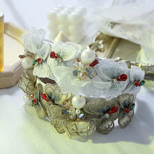 Euramerican Korean version of pure hand inlaid pearl gold butterfly gold embroidery hair hoop, hair accessories