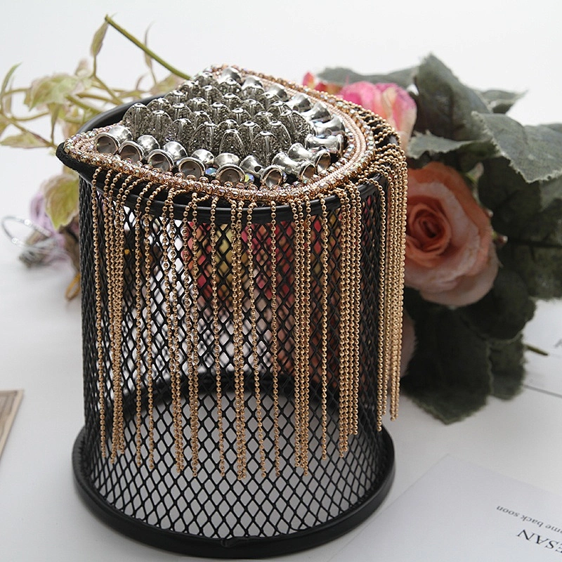 Rhinestones Beaded Crystal Motifs Chain Fringe Patches for Clothing Shoulder Badge Sew on garment material bead patch