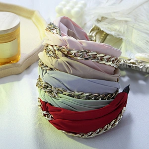 Fashion headbands 2020  retro style wide edge hair band  girls headbands Aluminium chain beaded bow headb  hair accessories