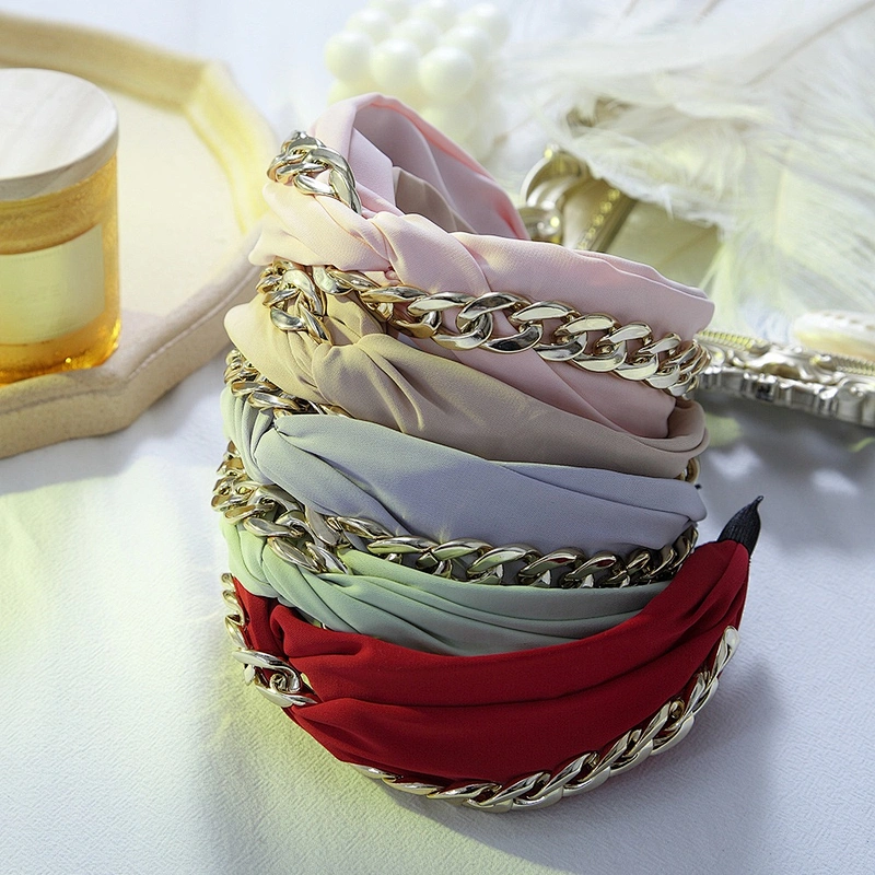 Fashion headbands 2020  retro style wide edge hair band  girls headbands Aluminium chain beaded bow headb  hair accessories