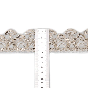 Wholesale Designed Golden Sequin Mesh Edge Lace for Dress Garment Accessories