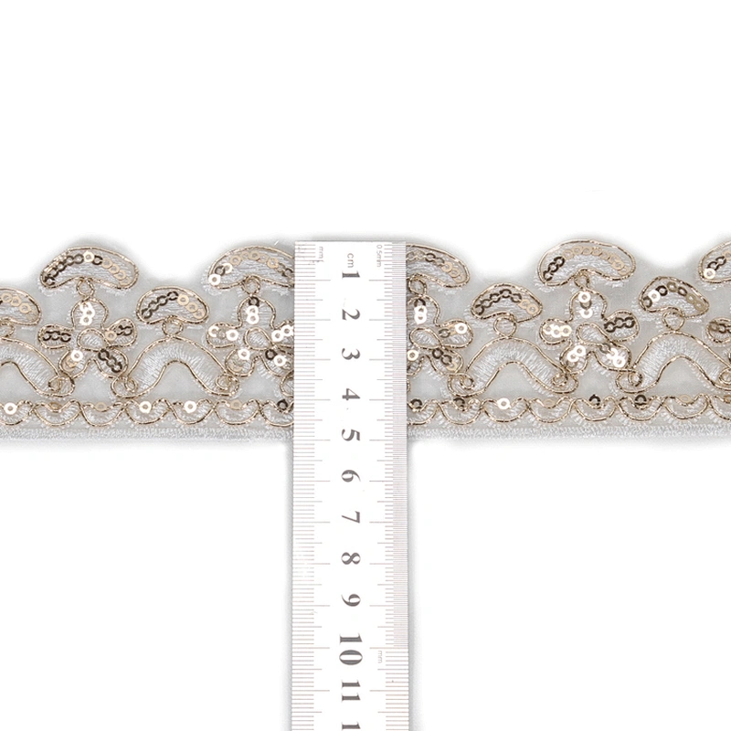 Wholesale Designed Golden Sequin Mesh Edge Lace for Dress Garment Accessories