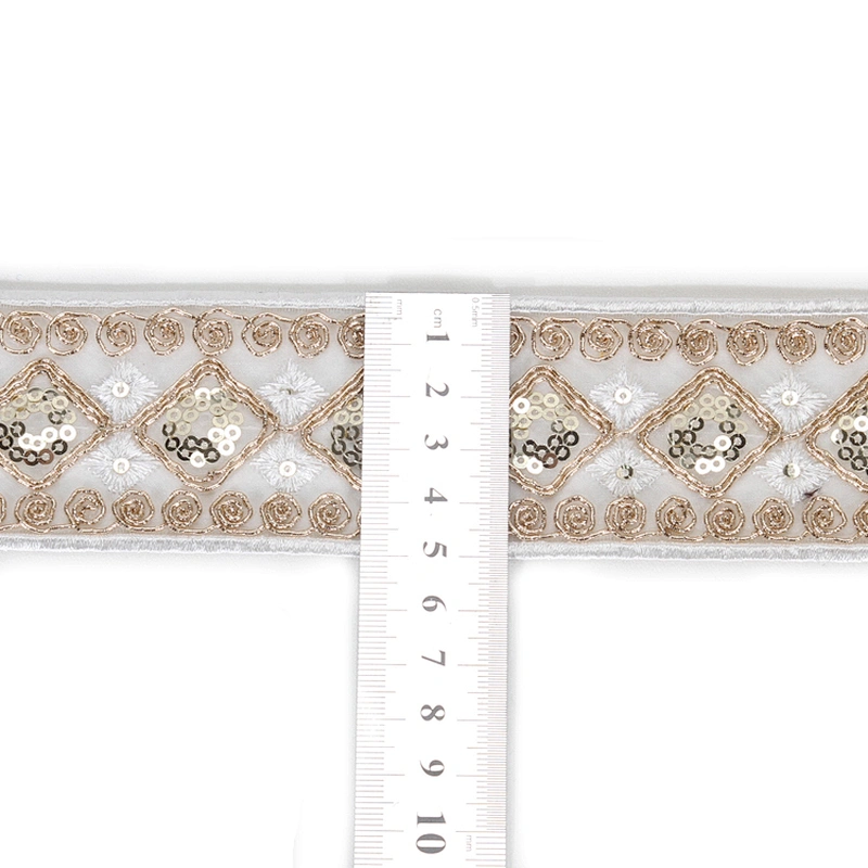 Handmade Embroidered Sequin Decoration Voile Edge Lace Ribbon for Dress Garments Accessories