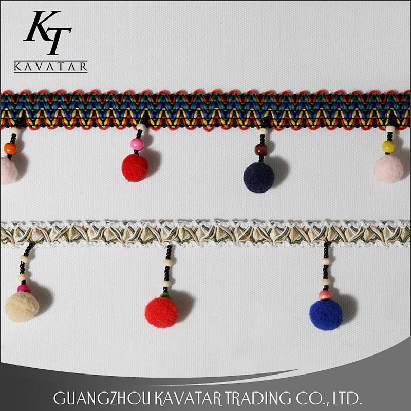 Wholesale mixed-color pom pom tassel different types of pompom trim for embroidered lace trim