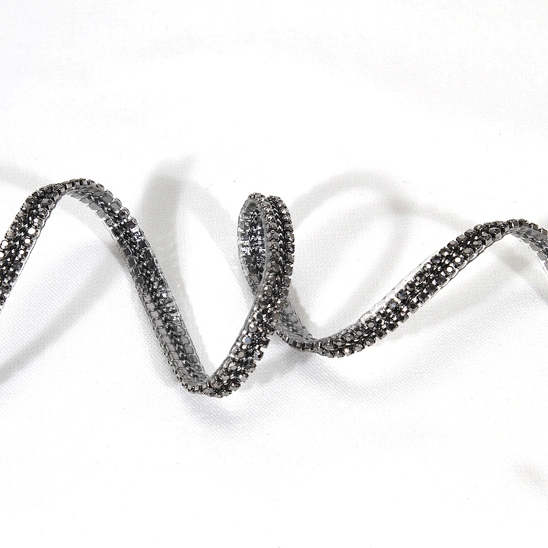 China Supplier Black Coated Rhinestone Beaded Heat Transfer Ribbon with Accessories Chain