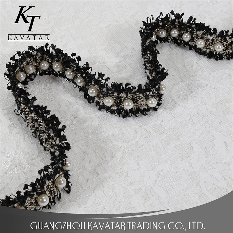 Hot sale 3.5cm handmade pearl beaded trimming for clothes
