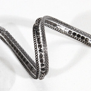 Copper Chain Bordered Hotfix Transfer Rhinestone Ribbon Trim
