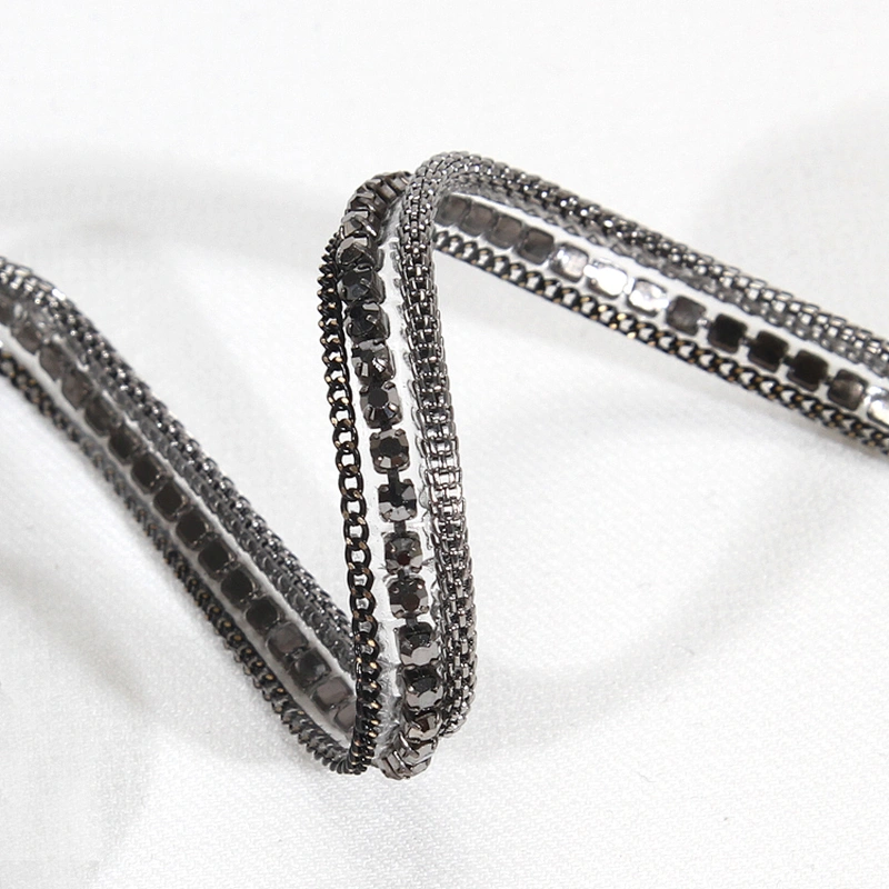 Copper Chain Bordered Hotfix Transfer Rhinestone Ribbon Trim