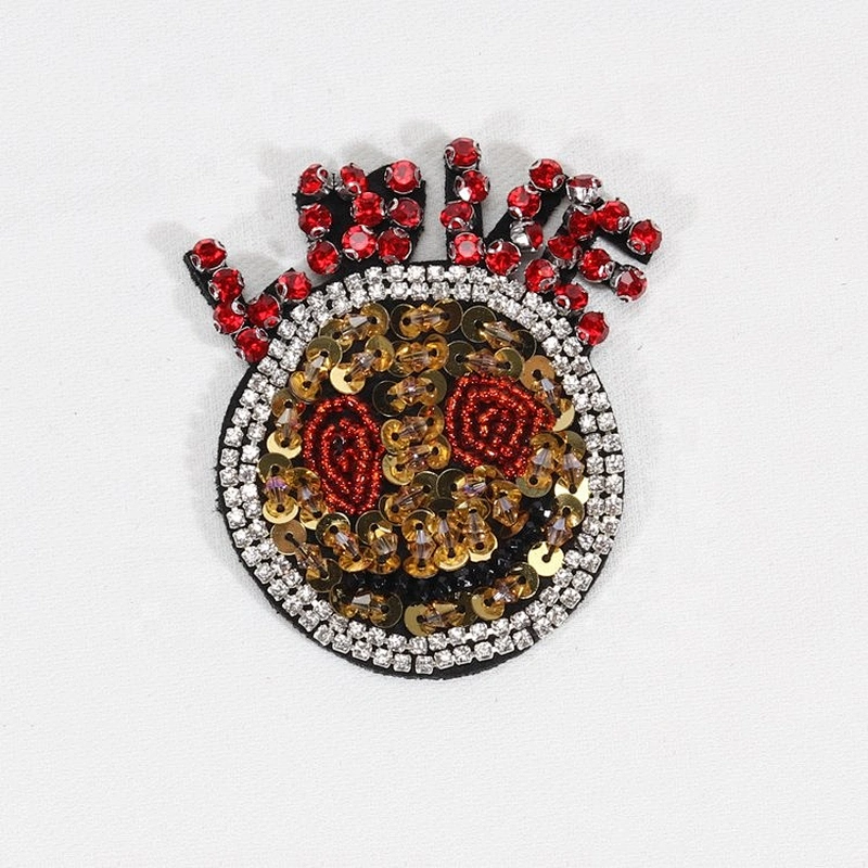 Fashion Round Gold Sequin Bead Applique With Rhinestone For Clothes Patches