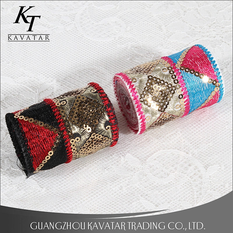 New Arrival Garment Accessories Ethnic Style Colorful Sequin Embroidery Glitter Ribbon Trim