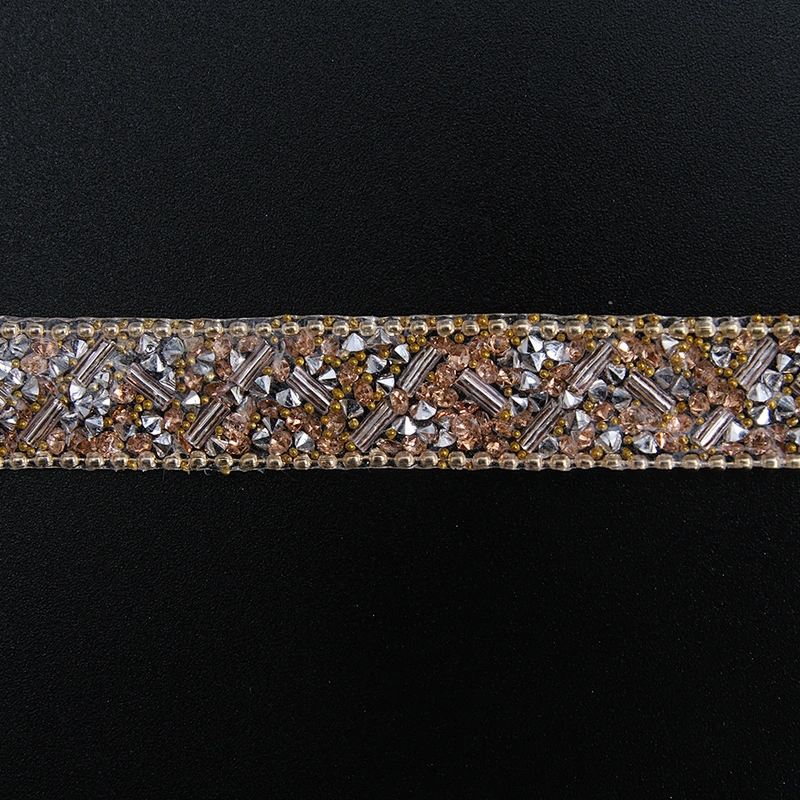 Kavatar Wholesale Glass Gold Chain Trim Fashion Styles Sewing Tube rhinestone trim rolls,colorful hotfix Iron on Trims