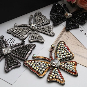 New arrival butterfly handmade Beaded Patches for women clothing 3d rhinestones patches iron on patches custom