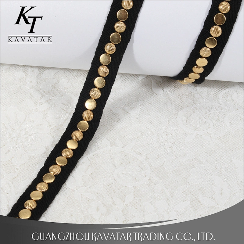 Beautiful gold stud lace trim accept custom trimming