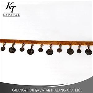Gold color beaded long tassel trimming for clothing