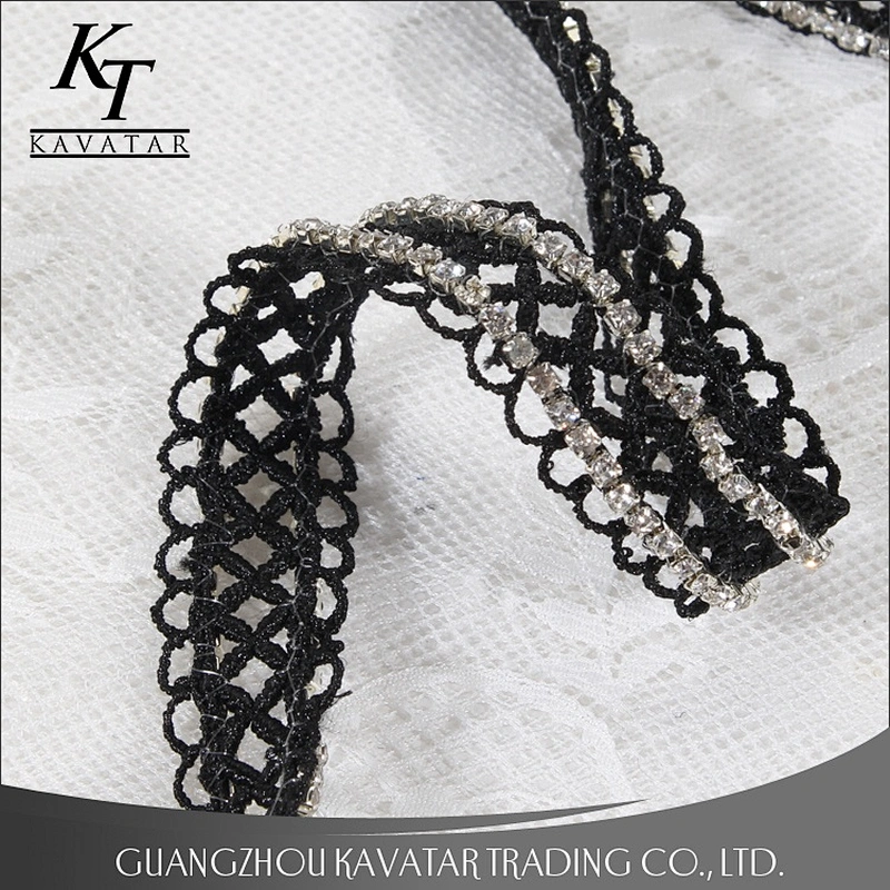 Crystal Beaded Polyester Eyelet Lace Trim