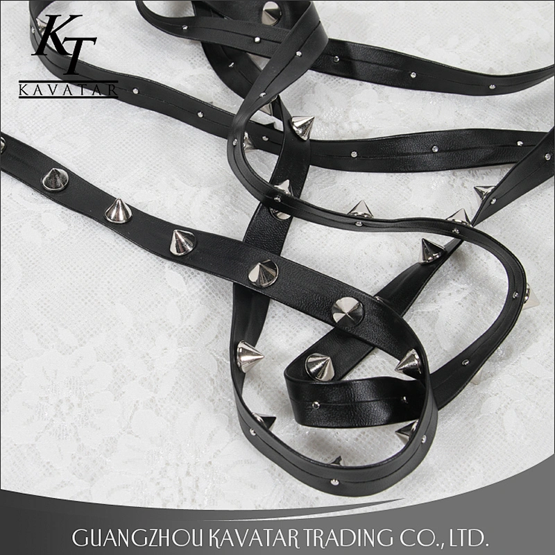 Wholesale cone shape studded trim pu trim ribbon decoration for garment bag shoe etc